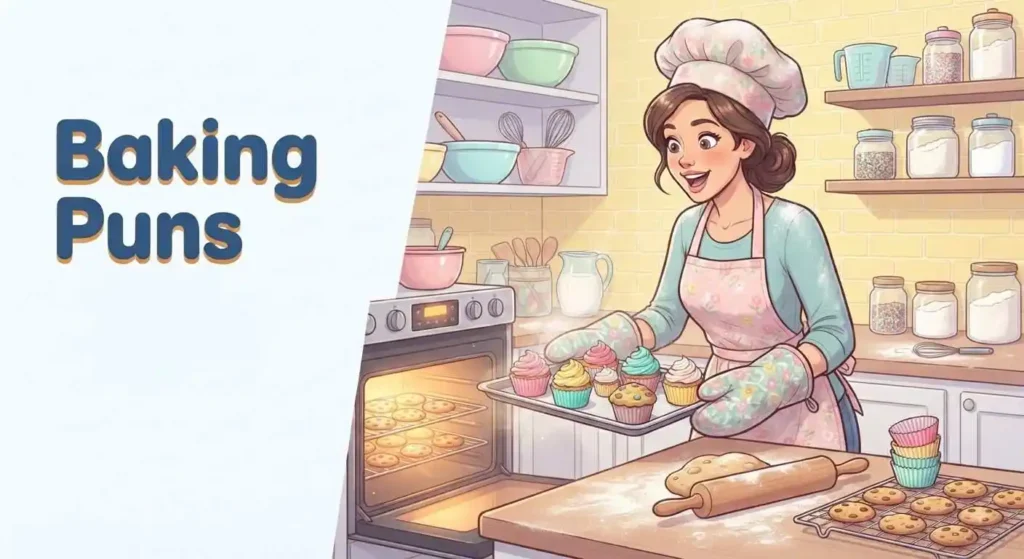 Funny baker with cupcakes