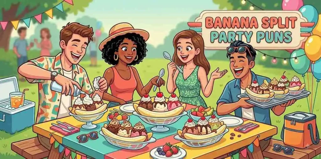 Friends celebrating with banana splits