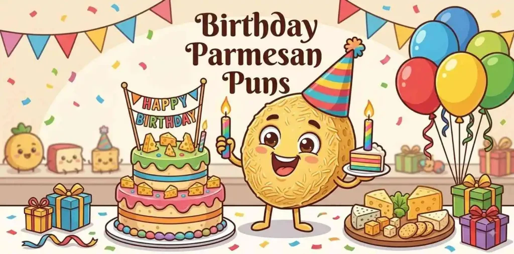 Parmesan character celebrating birthday party