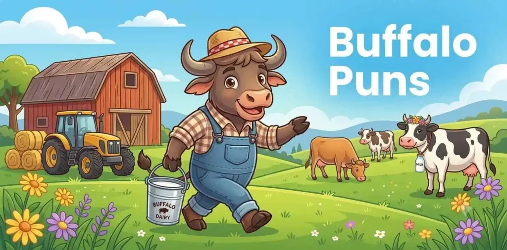Funny buffalo character on farm