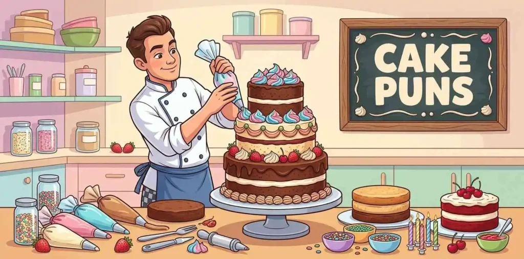 Baker decorating colorful birthday cake