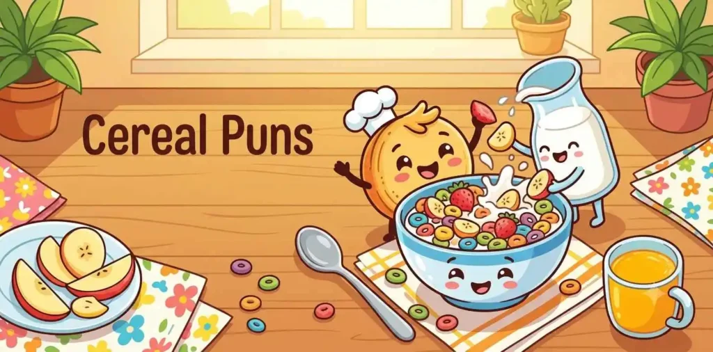 Cute cereal characters with milk
