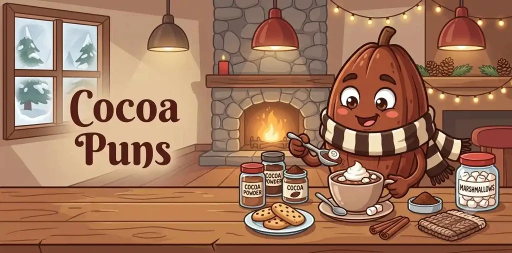 Cute cocoa character drinking chocolate