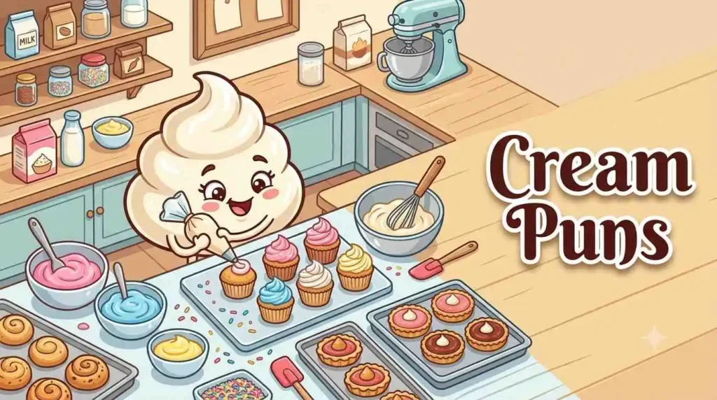 Funny whipped cream dessert character scene
