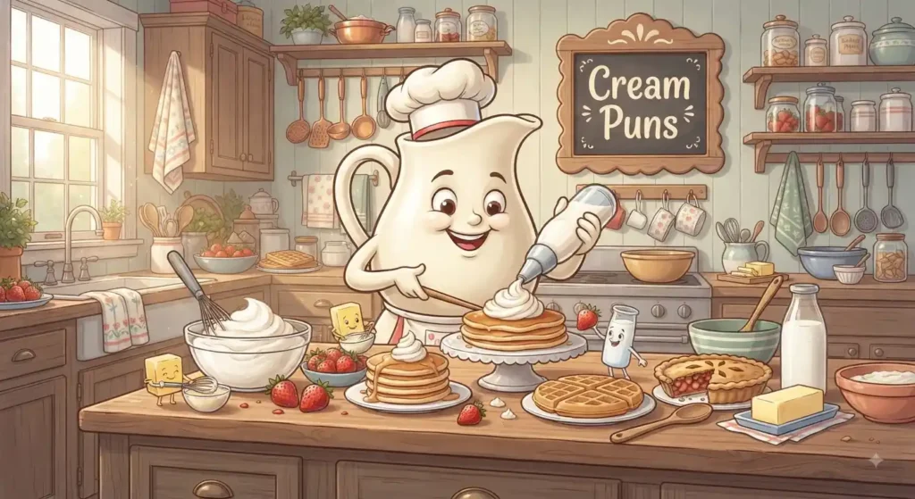 Cream character preparing a dessert