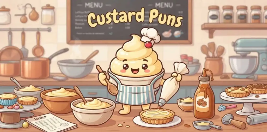 Custard dessert mascot scene
