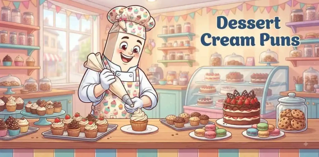 Baker making cream desserts