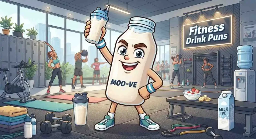 Milk drink character at gym