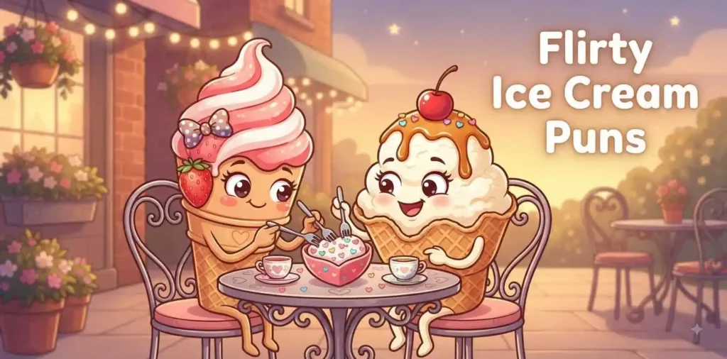 Flirty ice cream characters on date