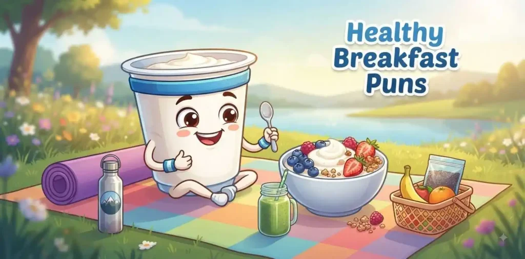 Yogurt bowl mascot enjoying healthy breakfast