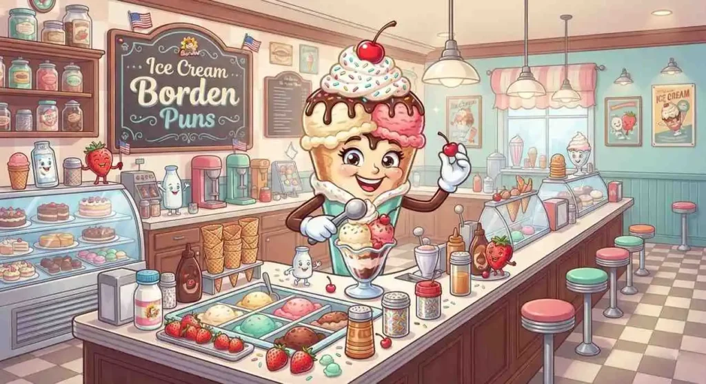 Ice cream character serving scoops