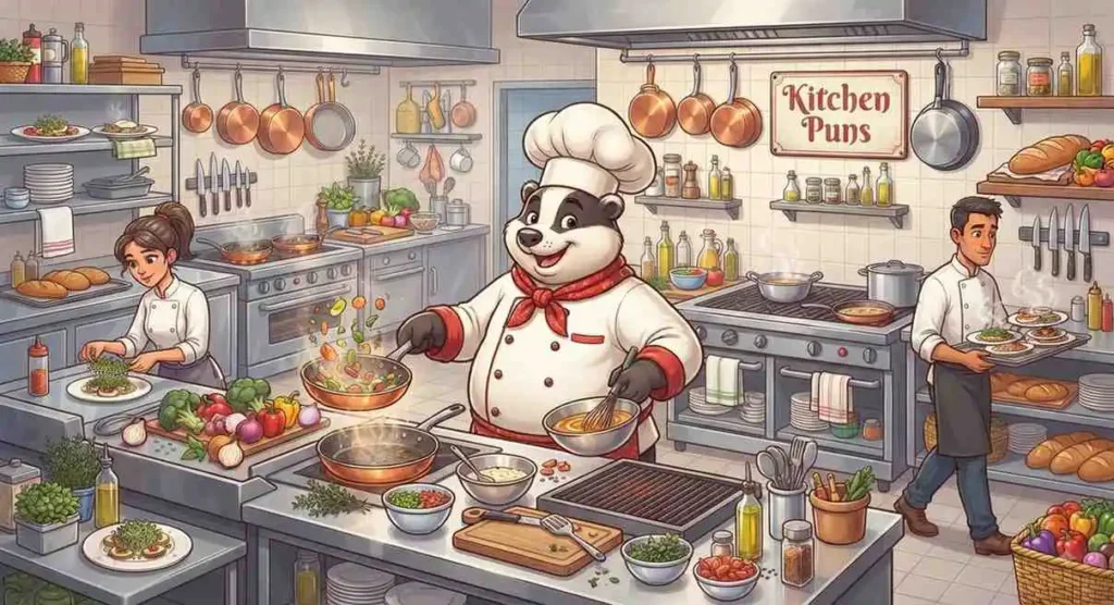 Chef juggling ingredients in kitchen
