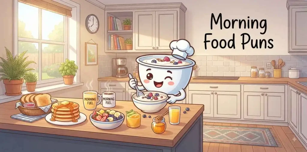 Happy yogurt breakfast with morning foods