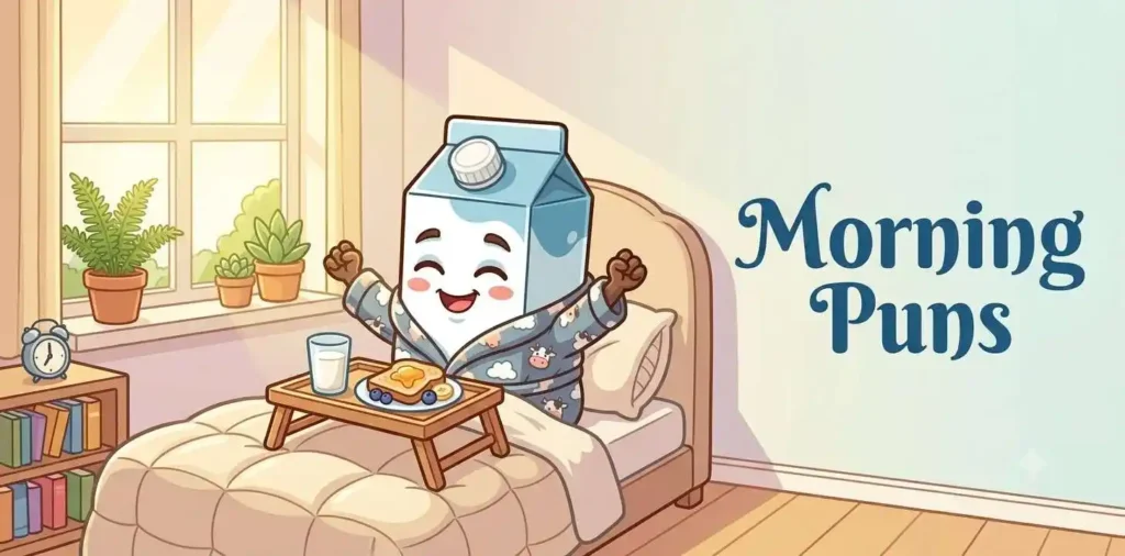 Happy milk character in morning scene