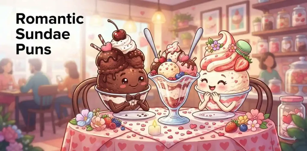 Romantic sundae couple dessert scene