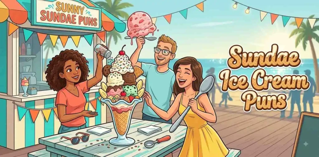 Friends enjoying colorful ice cream sundae