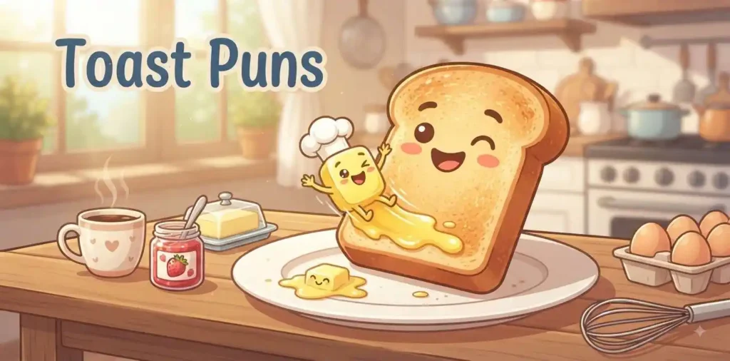 Funny butter toast breakfast scene