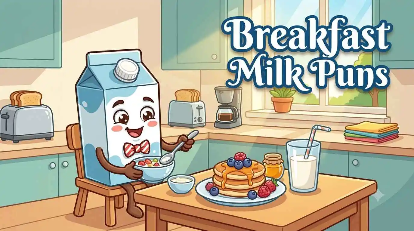 Cute milk character enjoying breakfast