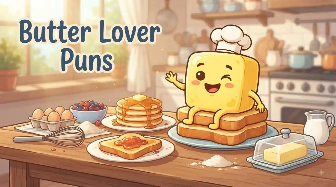 Cute butter character enjoying breakfast humor