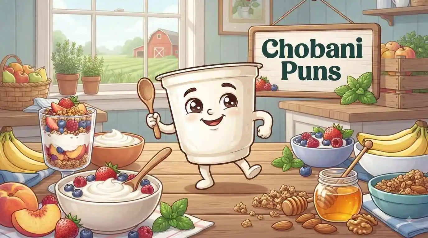 Yogurt character with fresh fruit