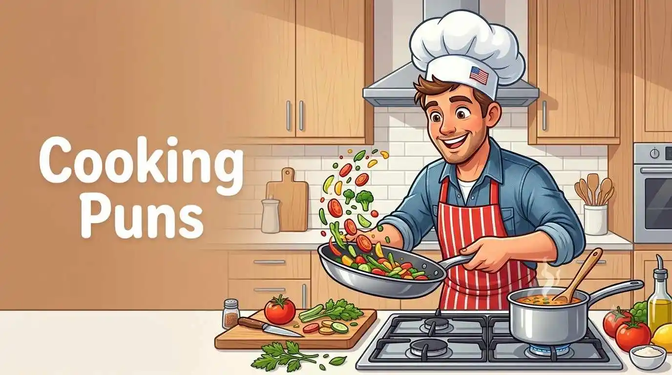 Funny chef cooking in kitchen