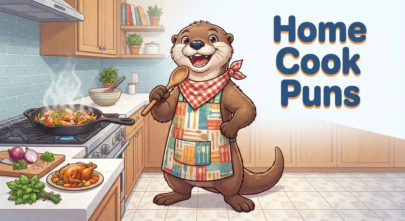 Funny home cook in kitchen