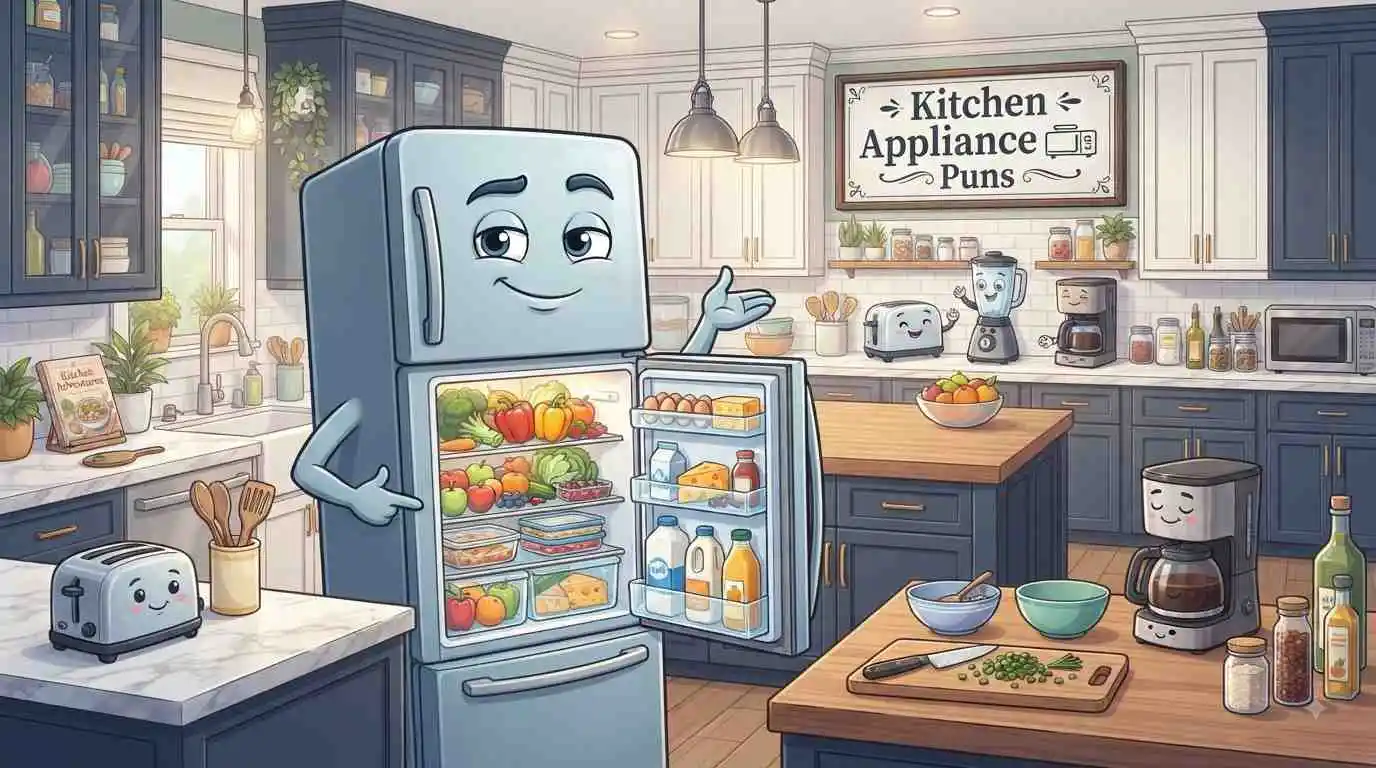 Happy refrigerator in modern kitchen