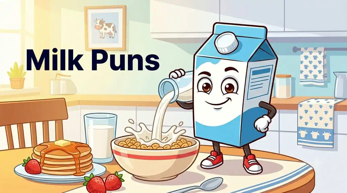 Funny milk character enjoying breakfast