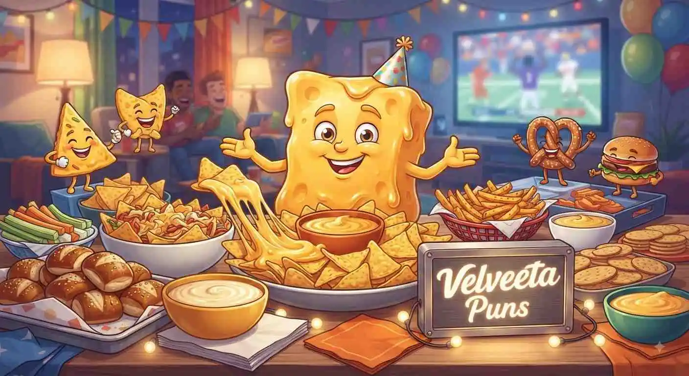 Gooey cheese character at party