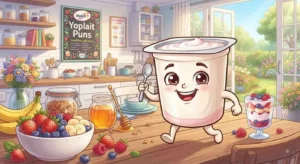Yogurt character with fresh fruit